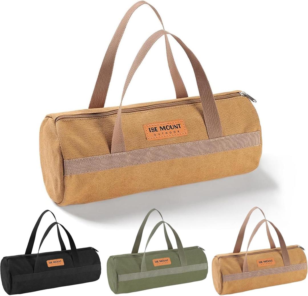 Tent Stakes Bag-Double Layer Thickened, Tent Pole Pegs Bag, Tent Camping Accessories Storage Bag, Canvas Tool Bag Organizer with Zipper for Outdoor, Hiking, (Brown, 35CM)