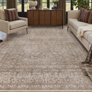 Lahome Floral Boho Rugs for Living Room, Washable Rug 8x10 Bedroom Office Rug, Soft Large Non Slip Non Shedding Indoor Carpet for Dining Room, Light Brown