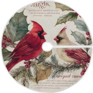 Christmas Tree Skirt 36 Inch Red Cardinals Pine Winter Berry Xmas Tree Mat Christmas Decorations for Xmas Happy New Year Holiday Indoor Party Burlap Tree Skirt Small Ornament (Medium, Multi72)