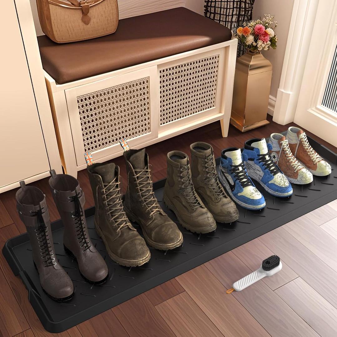 Extra Large Heavy Duty Boot Natural Rubber Shoe Mat for Entryway with Shoes Brush Large Boot Mat MultiPurpose for Indoor or Outdoor, 16.1x 47.6 Inches