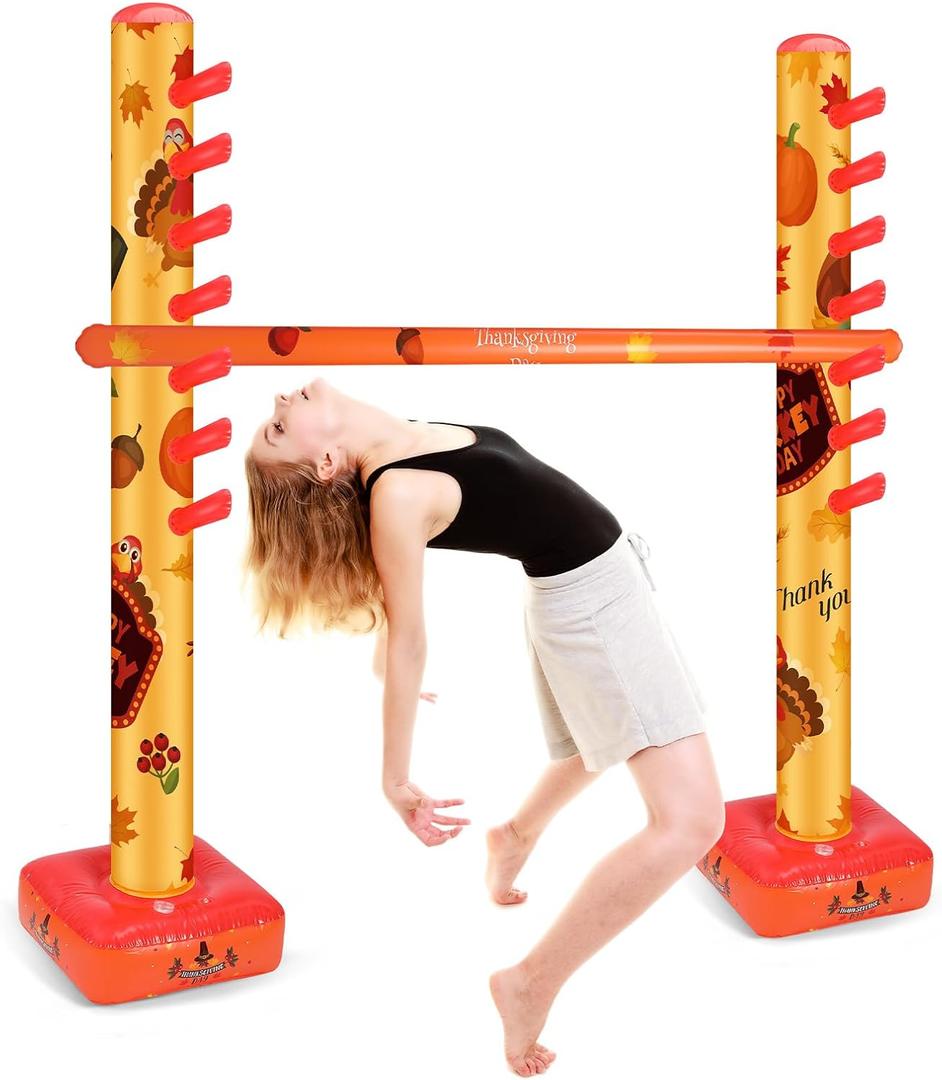 Inflatable Limbo Game for Adults, Thanksgiving Carnival Games Happy Turkey Day Inflatable Pumpkin Maple Leaf Autumn Fall Decor Outdoor Lawn Yard activities for Family Party Decorations