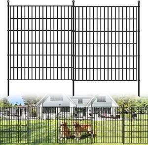 5 Panels No Dig Garden Fence with Gate, 32 in(H) X12.1 ft(L) Metal Fence Panels, Thickened Rustproof Garden Fencing, Animal Barrier for Dogs, Rabbits, and Patio