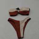 ZAFUL Women Strapless Ribbed High Cut Bandeau Bikini Lace Up 2 Pieces Swimwear (Small, 7-coffee)