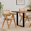 SIMPLIHOME Regina Dining Chairs - Mid-Century Modern Solid Beechwood and Rattan Arm Chair Set in Natural, Dining Room Seating with Open Frame, Curved Arms and Woven Seat and Backrest (Set of 2)