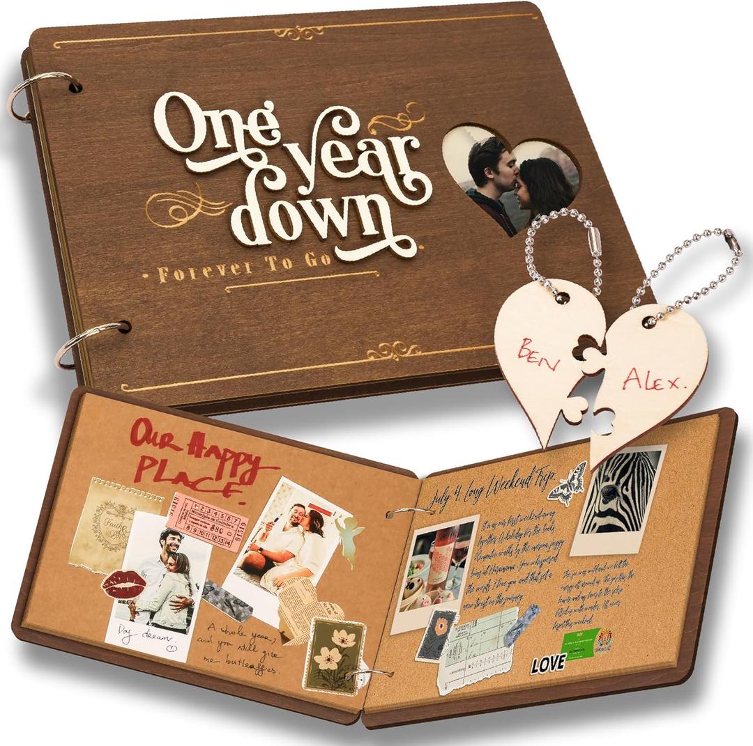 1 Year Anniversary Boyfriend Gifts - One Year Anniversary Dating Gifts For Her Girlfriend, First Paper Anniversary For Him Men, 1 Year Anniversary Scrapbook, 1st Anniversary Wedding Gift (Brown)