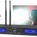 MicrocKing Wireless Microphone System, UHF Cordless Mic Set with 2 Handheld Mics/2 Lavalier Bodypacks, Metal Build, Fixed Frequency, Long Range, Ideal for Karaoke/Party/Wedding/Concert