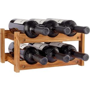 Niep Wine Rack 6 Bottle 2-Tier Wood Wine Storage Easy-Assembly Space-Saving for Wine Lovers,Kitchen Wine Organizer for Countertop,Table Top,Pantry, Home,Room Decor,Bar,Cellar Basement (2-Tiers)