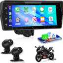 Motorcycle Front+Rear Dash Cam,6.86 inch IPS 1280x480P Touch Screen,1080P Motorcycle Camera DVR,Wireless Carplay&Android Auto,GPS,IP67 Waterproof,120Wide,Bluetooth5.0,TF,PhoneLink for Motorbike