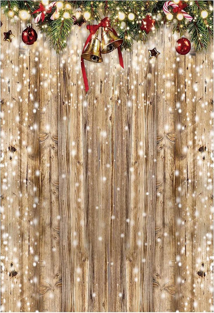 Funnytree 5x7ft Christmas Wooden Wall Photography Backdrop Glitter Bokeh Snow Winter Merry Xmas Party Background Rustic Wood Baby Shower Kids Birthday Portrait Banner Decor Photo Booth Studio