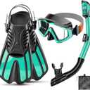 Snorkeling Gear for Kids Adults, 4 in 1 Snorkel Mask Fins Set with 3 Window Snorkel Mask, Dry Top Snorkel, Adjustable Short Fins and Mesh Bag, Anti-Leak & Anti-Fog Snorkel Gear for Snorkeling, Size: 36-41