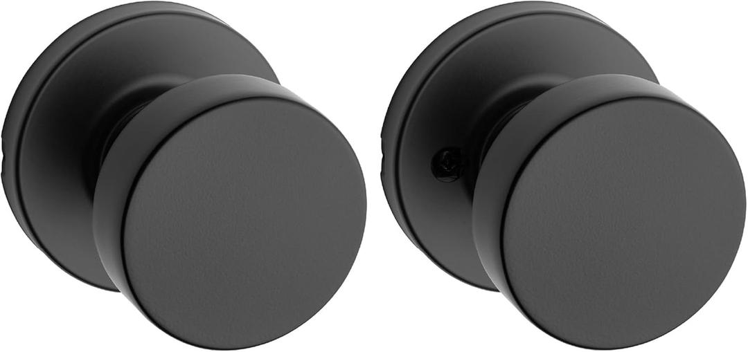 Kwikset Pismo Interior Passage Door Knob, Handle For Closet and Hallway Doors, Non-Locking Doorknob in Matte Black, with Microban Protection (1 Pack)