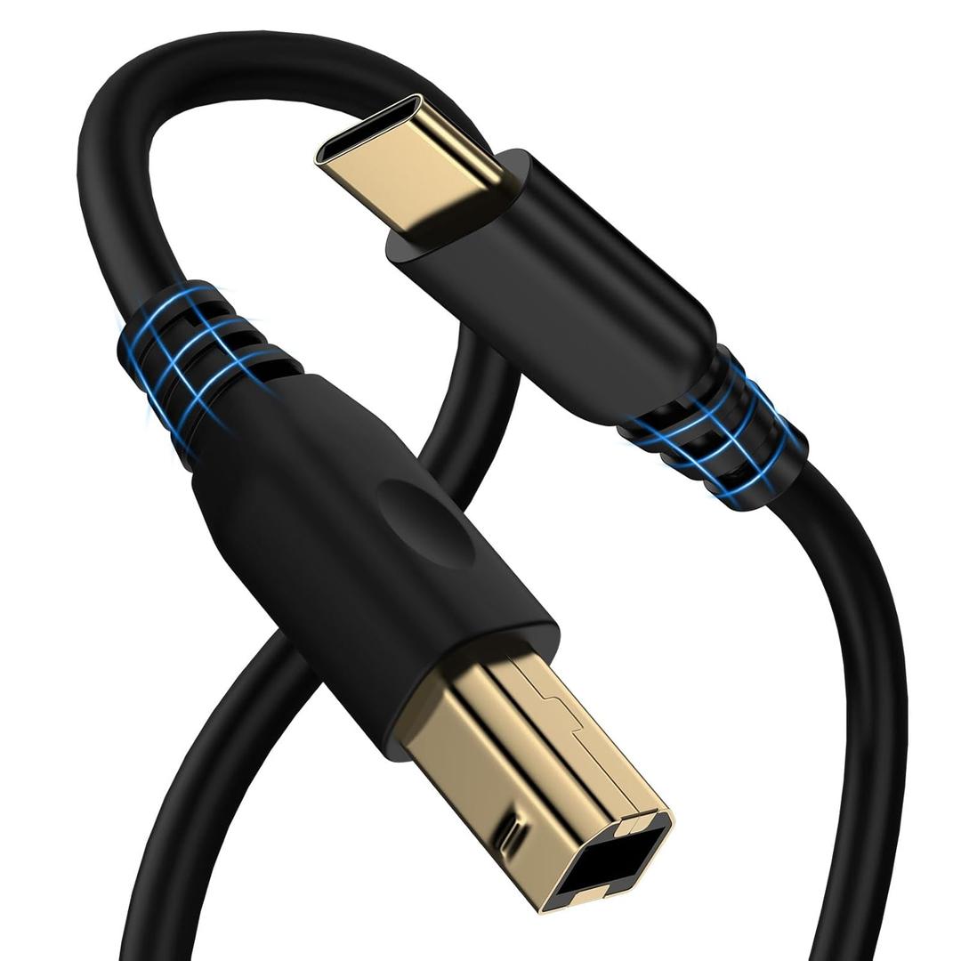 6FT USB B to USB C Printer Cable, Type C MIDI Cable Type B Cord Printer Cord to Type C for Yamaha Piano, HP Brother Canon, Scanner, DJ Controller, Keyboard, DAC, Computer, MacBook Pro, Samsung S25