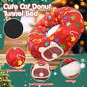 Christmas Cat Tunnel Bed Under 2.62 ft Christmas Tree Skirt with Ball for Indoor Cat Xmas Red Pet Donut Tunnel with Washable Circle Cushion Foldable Gift for Kitten Puppy Rabbit(Ball)
