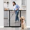 41" Extra Tall Baby Gate With Door, 40.6-54.7 In Wide Dog Gates for Doorways Stairs, Walk Through Large Pet Gate Indoor, Pressure Mounted Child Safety Gates for Kids Puppy Doggie Metal Black, 29.6"-54.7"