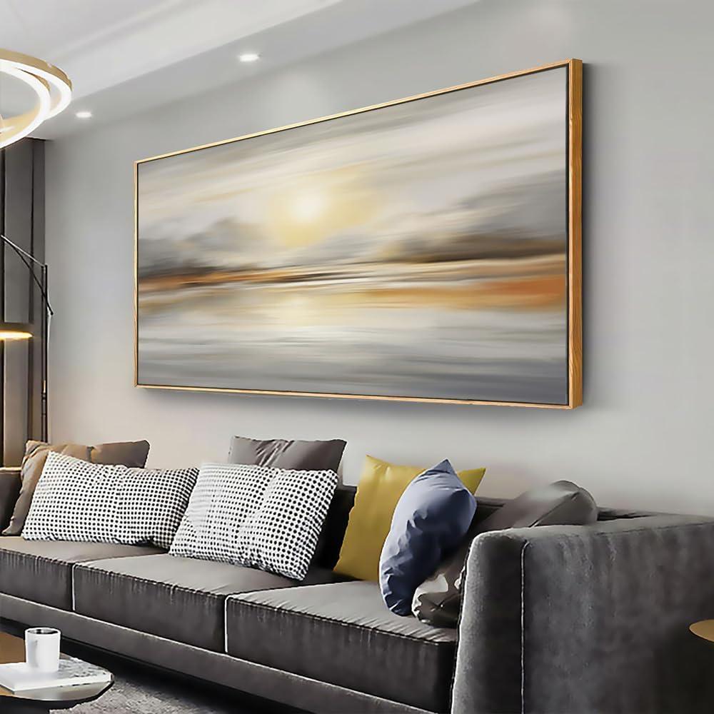 Framed Wall Art Abstract Seascape Canvas Printing Wall Decor Artwork for Living Room Bedroom Dining Room Home Office Decor 24"x48" (Grey)