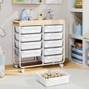10 Drawers Rolling Cart with Wooden Tabletop, Utility Storage Cart with Wheels, Art Supply Craft Organizer on Wheel with Metal Frame & Handles for Home Office School (Pure White)