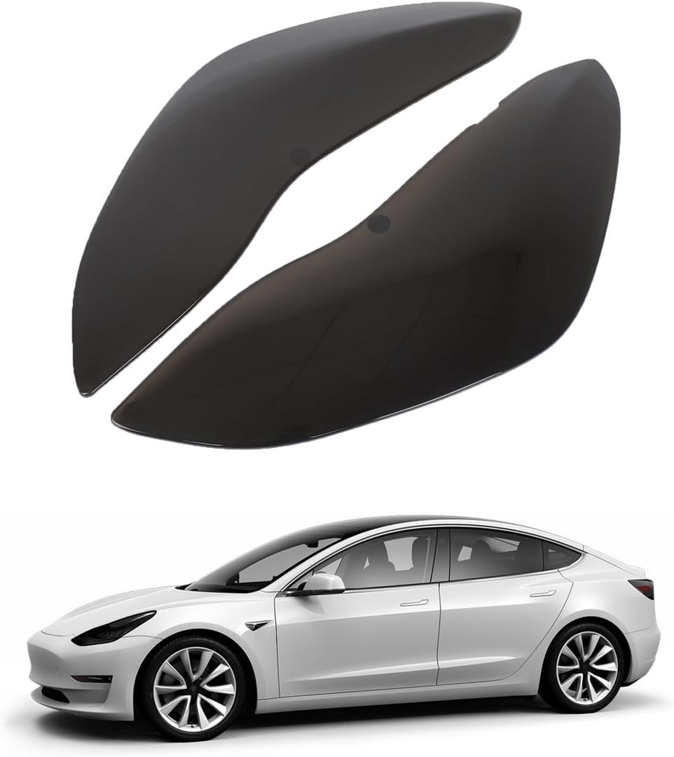 Headlight Cover Compatible with Tesla Model 3/Y 2017-2023 Accessories, Blackout Headlamp Guard Cover Bezels, Front Foglight Shell Shade, Smoked Front Headlights Protection Cover, ABS