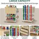 Wrapping Paper Storage & Organizer, Craft Cart with Ribbon & Gift Bag Storage, Wrapping Paper Organizer Holder(2 Wooden Drawers-Oak)