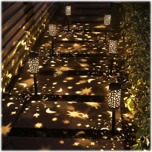 6 Pack Solar Light Outdoor Garden Patio Pathway Landscape Lights Yard Driveway Lawn Walkway Decoration Star Moon Solar Lantern Waterproof Outside Path Hanging Sidewalk Courtyard Black
