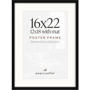 Americanflat 16x22 Poster Frame - Matted to 12x18 - Slim Molding - Black
