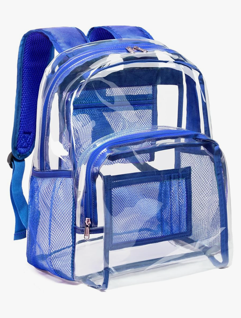 Vorspack Clear Backpack Heavy Duty PVC Transparent Backpack with Reinforced Strap Stitches & Large Capacity for College Workplace Security -Blue