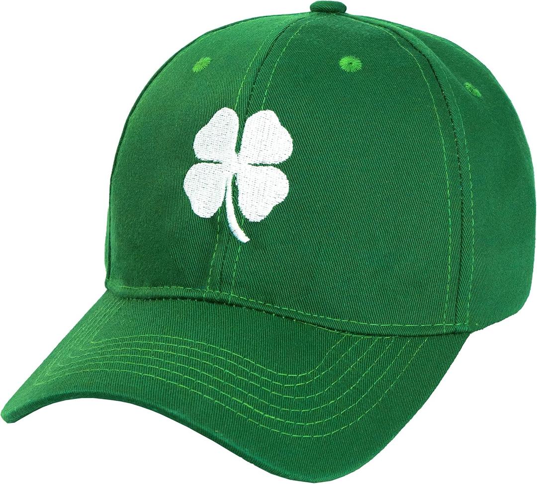 Ireland Irish 4 Leaf Clover St. Patrick's Day Hat for Men Women Embroidery Shamrock Baseball Cap Hat (Medium, Green)