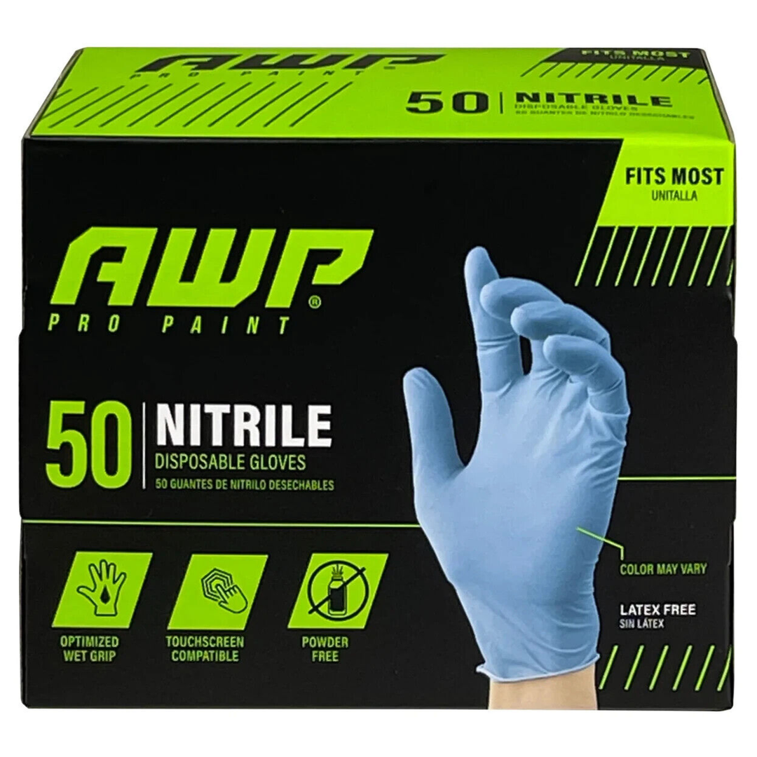 AWP 50 NITRILE DISPOSABLE GLOVES Blue FITS MOST LATEX FREE TOUCHSCREEN COMPATIBLE