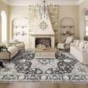 Washable Oriental Area Rug - 9x12 Rugs for Living Room Soft Carpet for Bedroom Waterproof Floral Distressed Indoor Stain Resistant Non-Shedding Floor Carpets (Black, 9x12)