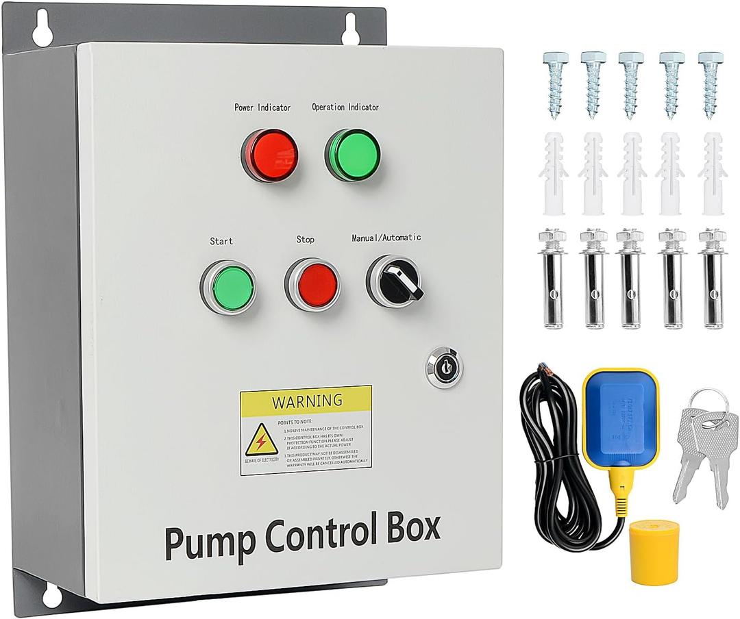 2 HP Well Pump Control Box, 208/240V Three-Phase, 4-Wire with Contactor, Safe & Reliable for Submersible Well PumpManual/Automatic Dual Operating ModesPump Start/Stop Device with Float Switch