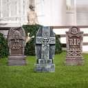 JOYIN 17 Halloween Foam RIP Graveyard Tombstones (5 Pack), Halloween Tombstones Outdoor Decorations for Graves Decorations with 12 Metal Stakes for Cemetery Yard Lawn Party Decor