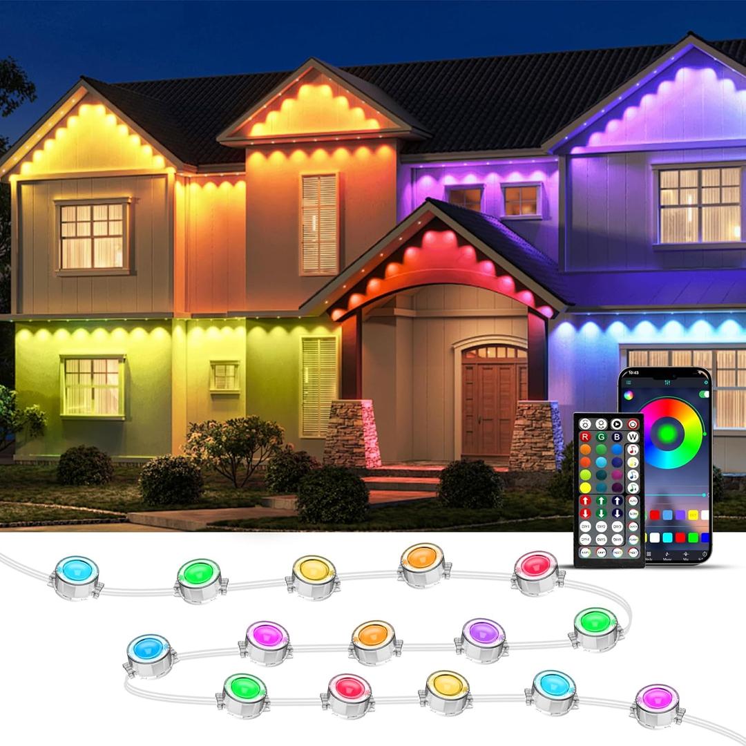 300FT Permanent Outdoor Lights, RGB LED Eaves Lights with IP67 Waterproof, Smart App Remote Control, Music Sync, for Christmas, Party, All Holiday Decorations