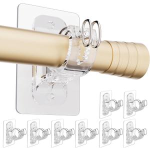 No Drill Curtain Rod Bracket Holders, (8 Pack) Adjustable Self Adhesive Curtain Hooks, No-Nail Stick on Wall Curtain Rod Hangers for Bathroom Bedroom Kitchen and Livingroom