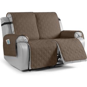 VANSOFY Waterproof Recliner Couch Covers, Sofa Covers 1-Piece Washable Reclining Sofa Cover Non-Slip Furniture Protector with Elastic Straps Pocket for Dogs, Pets(Brown,2 Seater)