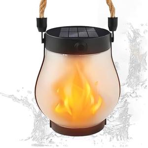 Dancing Flame Solar Lantern, Solar Powered Flickering Light, Hanging Flickering Flames Garden Lights, Waterproff Solars Flame Lantern Outdoor, for Yard Patio Porch Decor (1 pcs)