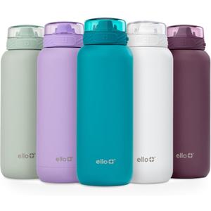 Ello Cooper 40oz Stainless Steel Water Bottle with Straw and Carry Handle, Double Walled and Vacuum Insulated Metal, Leak Proof Locking Lid with Soft Silicone Spout, Reusable, BPA Free, Antigua