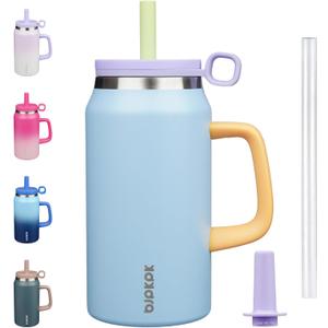 BJPKPK 50oz Insulated Tumbler with Handle Stainless Steel Travel Coffee Mug with Lid Reusable Large Water Bottle with Straw,Blue