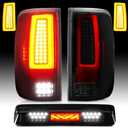 LED Tail Lights Assembly + 3rd Third Brake Cargo Lamp Compatible with 2004-2008 Ford F-150 F150 Pickup [Factory Halogen Type] Fleetside Styleside Rear Taillight, 3 Pcs, Smoked Lens