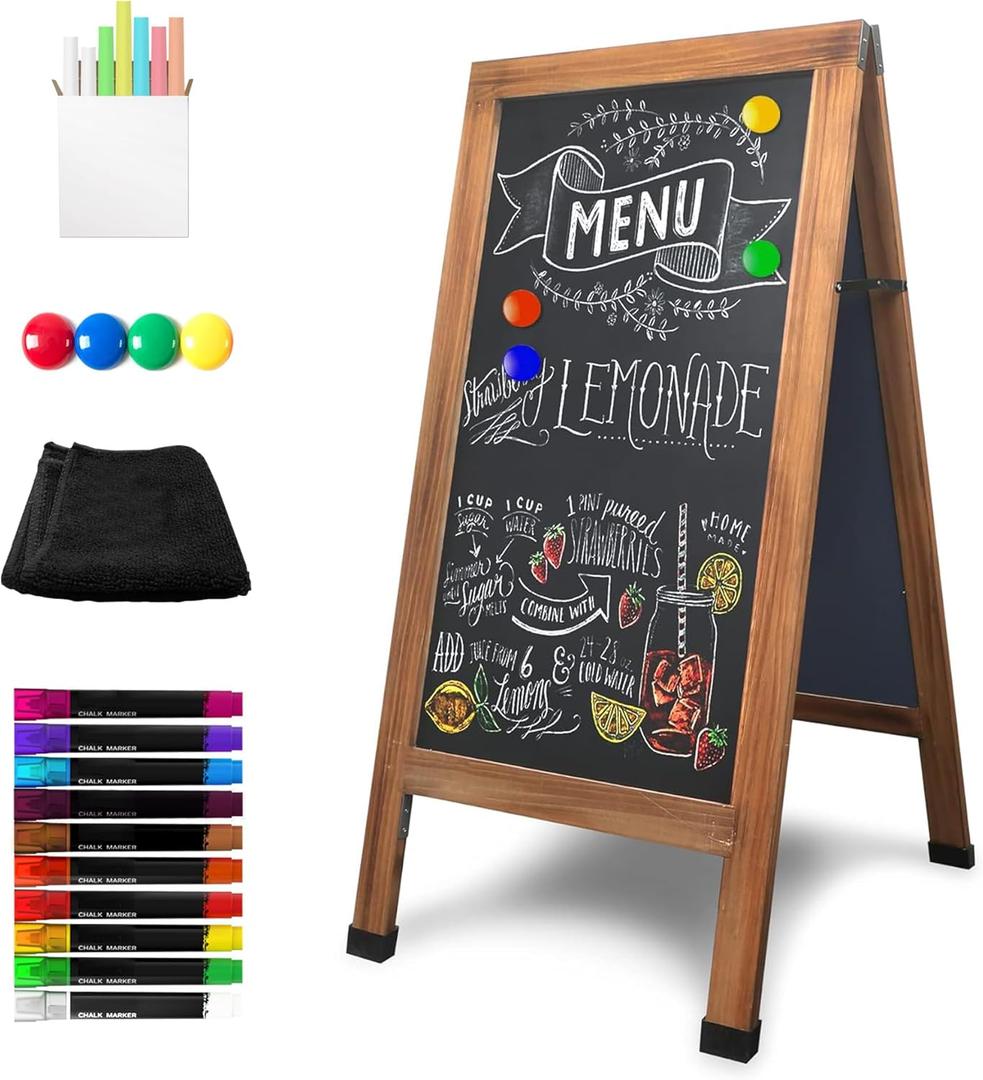 SELEAD Magnetic A-Frame Chalkboard Easel Sign - Large 40" x 20" Rustic Sandwich Chalk Board Signs Outdoor Double Sided Sidewalk Pizarra for Business, Wedding, Menu