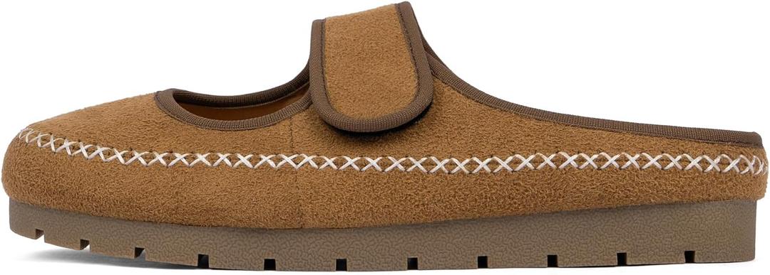 QIY Mules for Women Mary Jane Flats Womens Clogs Slippers Slides Walking Casual Office Shoes (6, Brown)