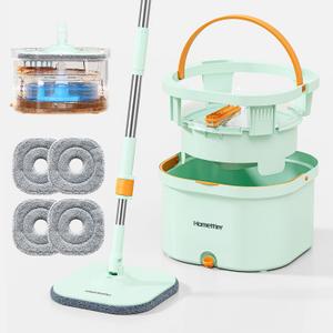 Spin Mop and Bucket Set with Detachable Inner Mop Bucket, Mops and Buckets for Floor Cleaning Includes 4 Replaceable Thick Microfiber Mop Pads