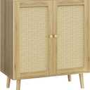 Huuger Buffet Cabinet with Storage, Storage Cabinet with PE Rattan Decor Doors, Accent Sideboard Buffet with Solid Wood Feet, for Hallway, Entry, Living Room, Natural