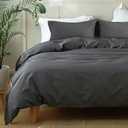 FALUCA French Linen Duvet Cover Set 3-Piece King (104"x92") - Soft & Comfortable Linen-Cotton Blend, Breathable Farmhouse Bedding for All Seasons& Luxury Home Decor, Dark Grey/Charcoal