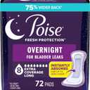 Poise Overnight Incontinence & Postpartum Pads for Bladder Leaks, 8 Drop Extra Coverage, 72 Count (2 Packs of 36) Long
