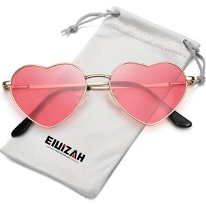 2 x Eiuizah Polarized Heart Sunglasses for Women Men - Cute Trendy Sun Glasses Metal Frame UV400 Protection Lens (A1 Gold Frame/Pink Lenses)