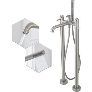 BWE Freestanding Bathtub Faucet Brushed Nickel Floor Mount Solid Brass Single Handle Modern Bathroom Tub Filler with Rotate Handheld Shower High Flow Mixer Tap