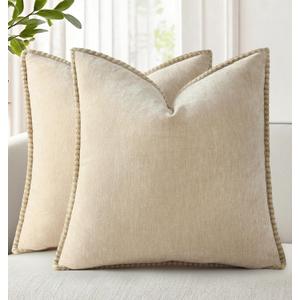 decorUhome Soft Chenille Throw Pillow Covers 18x18 Set of 2 Beige
Fall Textured Decorative Throw Pillow Cases Stitched Edge Modern Farmhouse Luxury Boho Velvet for Couch Sofa Bed Home Decor