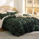 Bedsure Boho Tufted Green Comforter Set Queen Size, GentleSoft 3 Pieces Boho Farmhouse-Style Decor Bedding, Exquisite Bedding for All Seasons, 1 Bed Comforter, 2 Pillow Shams, 90x90 Inches
