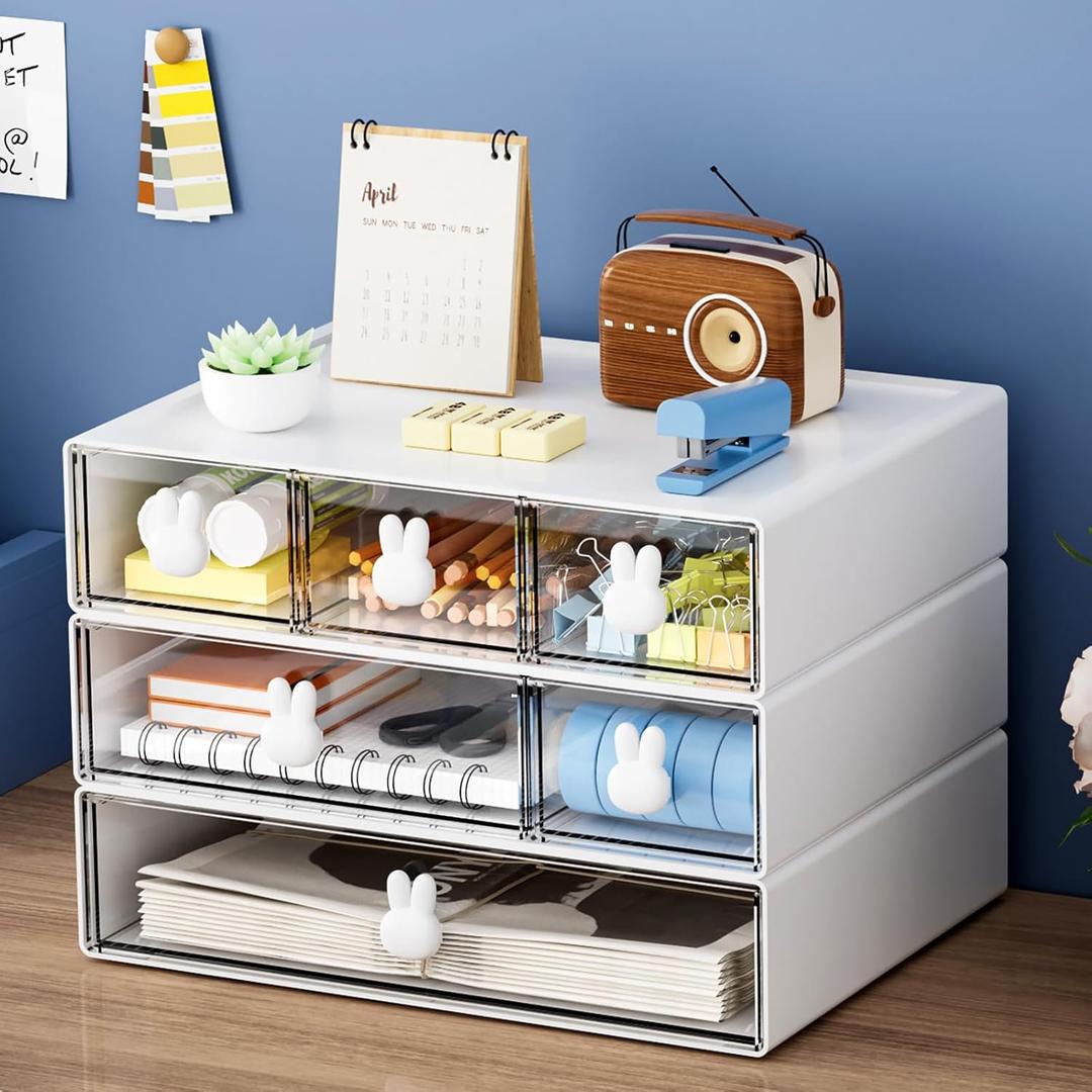 Marbrasse Desk Organizer with 6 Drawers, 3 Tier Stackable Storage Drawers Plastic Makeup Storage, Office Organizers and Storage, Desk Storage Box for Office, School, Home