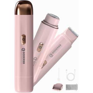 Bikini Shaver Trimmer for Women, Ladies Electric Hair Removal Kit USB Rechargeable Waterproof Facial and Body Epilator Pink