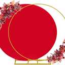 7.2ft Round Backdrop Stand and Red Covers 1 Stable Balloon Arch Stand with Base and 1 Polyster Circle Arch Covers Metal Wedding Arch Backdrop Stand Frame for Parties Baby Shower Garden Decorations